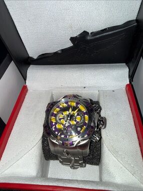 Invicta Silver Watch with Purple and Yellow Dial